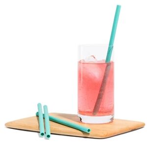 Reusable Silicone Straws Set with Brush Cleaner Aqua Blue Grove Eco Environment